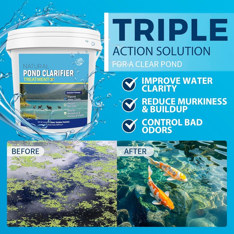 LMJP Pond Clarifier Treatment – 12 Packets Natural Pond Water Clear for Outdoor Lakes – Beneficial Enzymes to Improve Water Clarity & Eliminate Odor – Treats Up to 144000 Sq Ft - Image 2